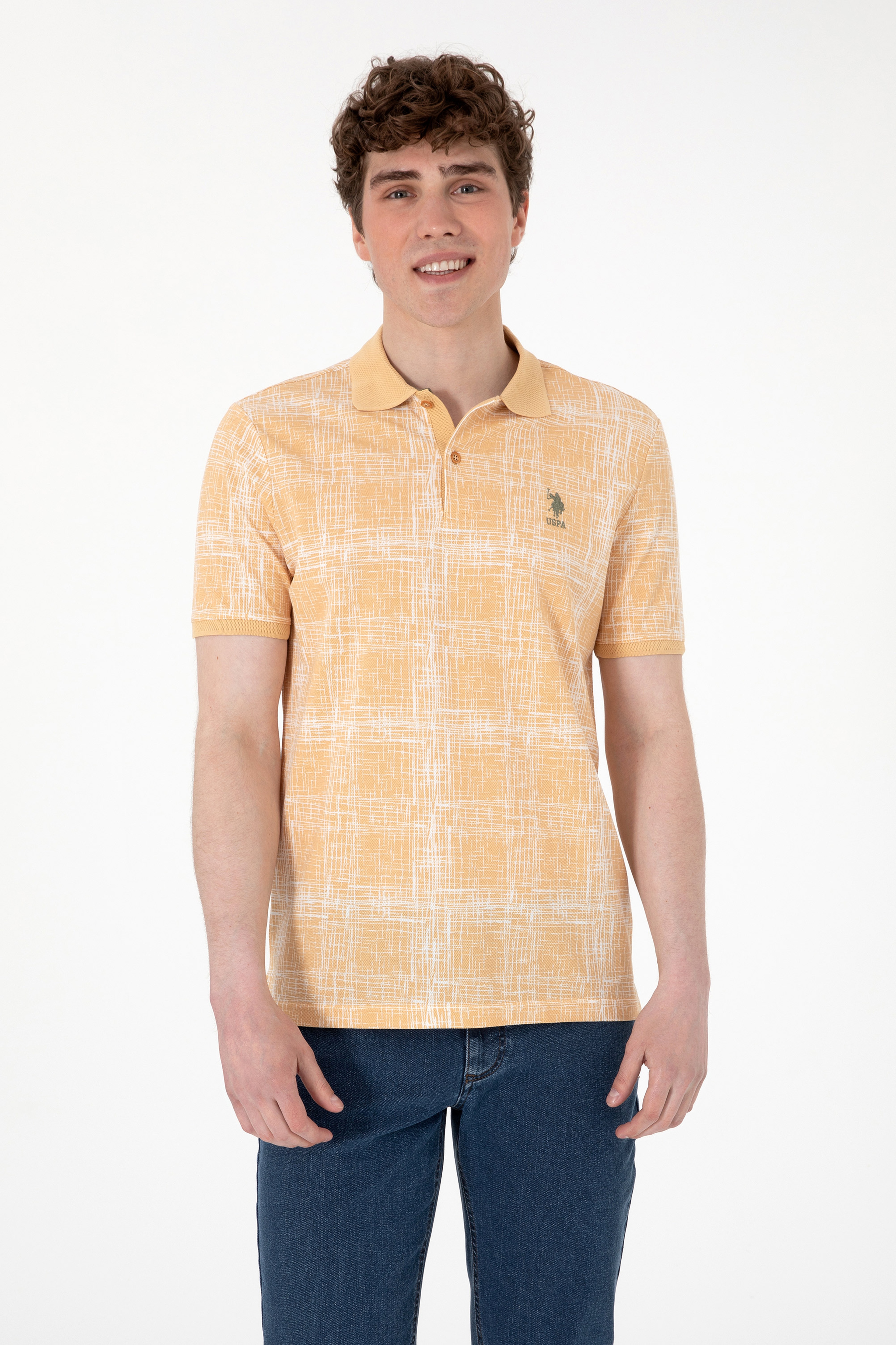 Erkek Regular Fit Polo Yaka Bej Desenli Tişört - Image 1