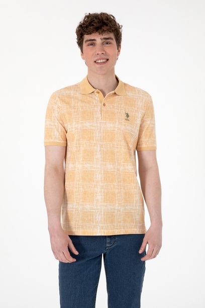 Erkek Regular Fit Polo Yaka Bej Desenli Tişört