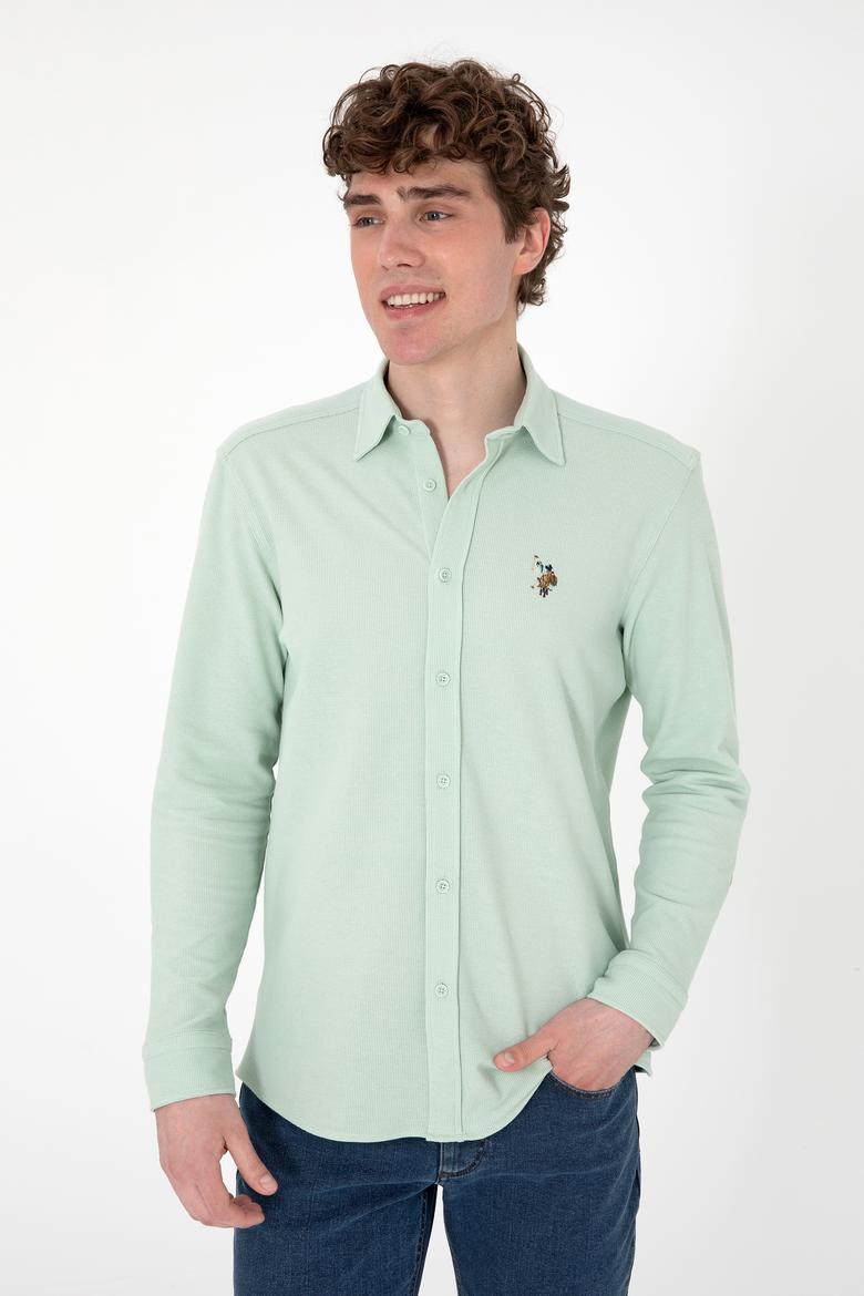 Erkek Su Yeşili Örme Gömlek - 50300402026
