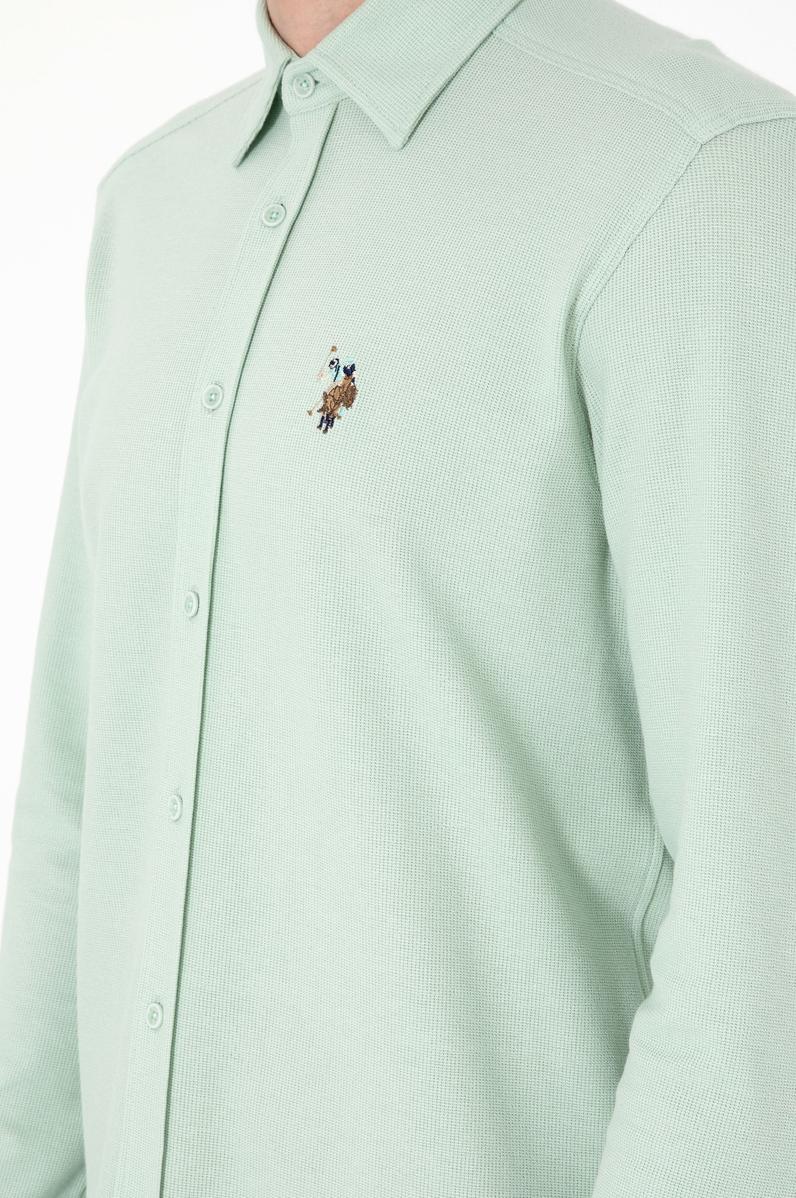 Erkek Su Yeşili Örme Gömlek