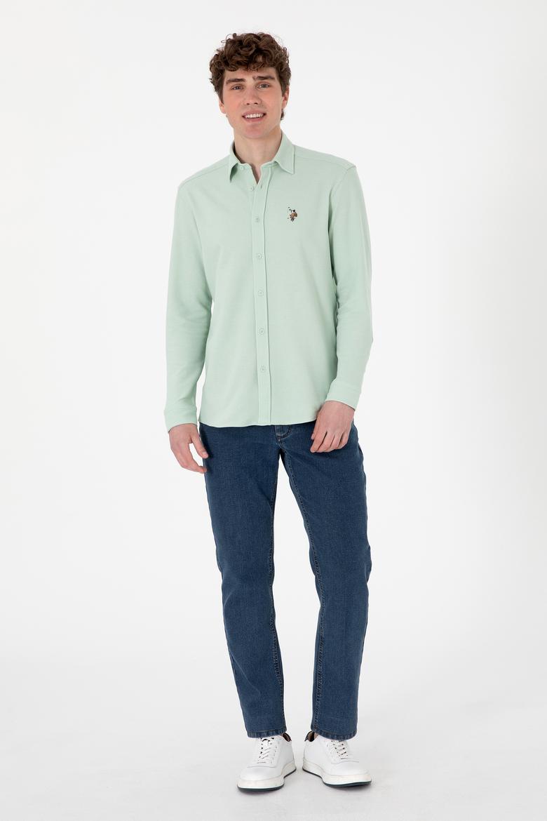 Erkek Su Yeşili Örme Gömlek - 50300402026
