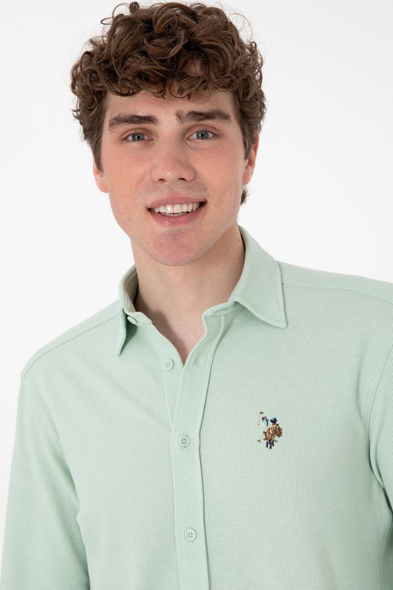Erkek Su Yeşili Örme Gömlek - 50300402026