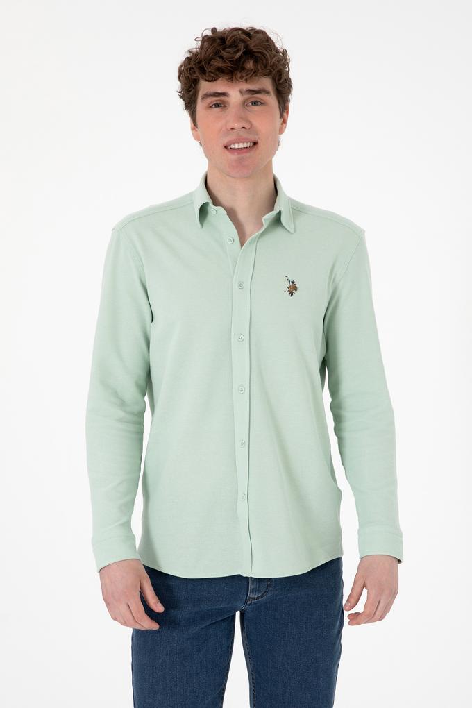 Erkek Su Yeşili Örme Gömlek