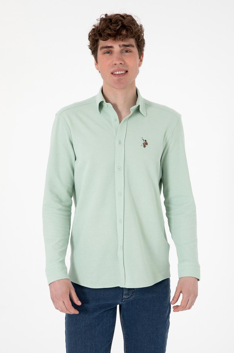 Erkek Su Yeşili Örme Gömlek