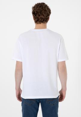 Erkek Comfort Fit Bisiklet Yaka Beyaz Tişört - 50305873017