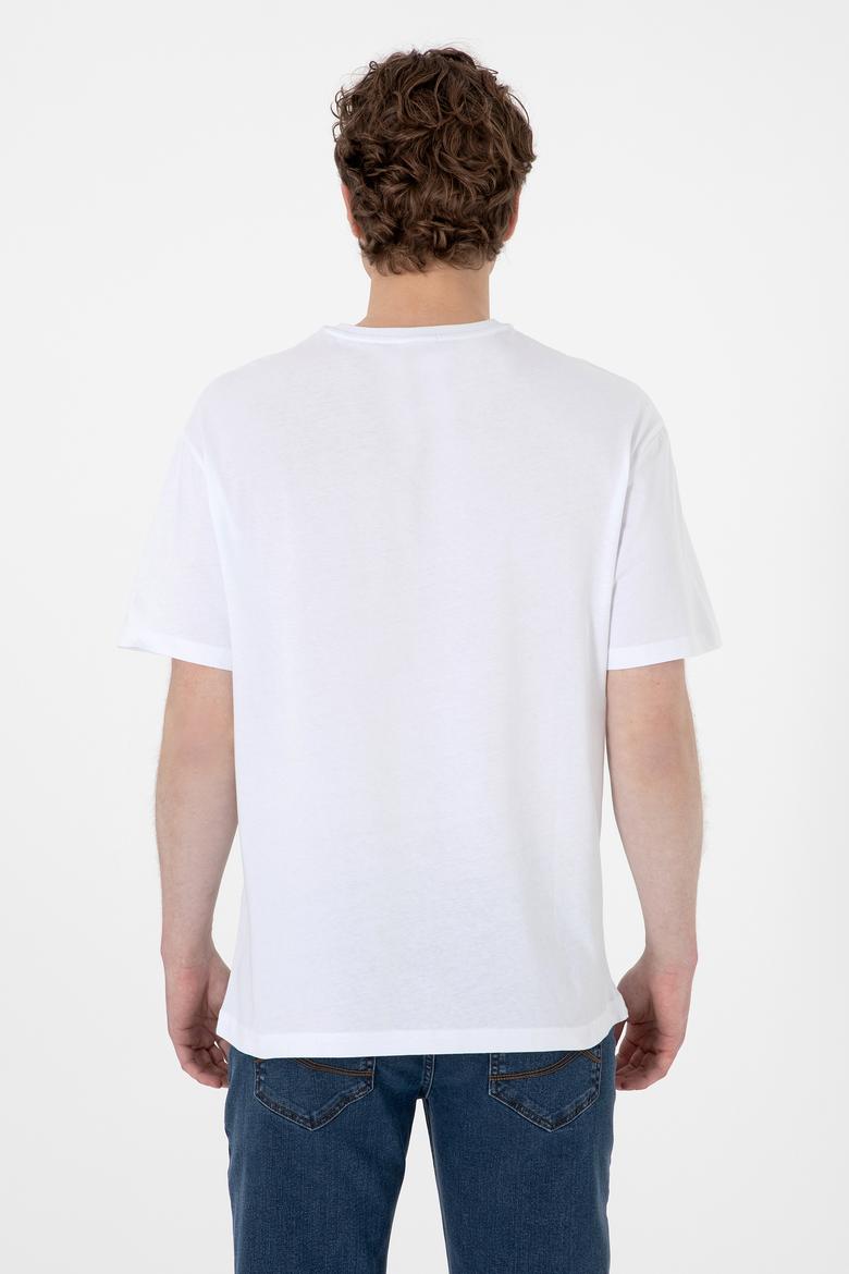 Erkek Comfort Fit Bisiklet Yaka Beyaz Tişört - 50305873017