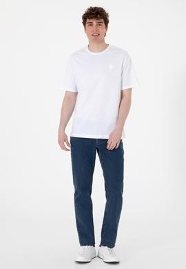 Erkek Comfort Fit Bisiklet Yaka Beyaz Tişört - 50305873017