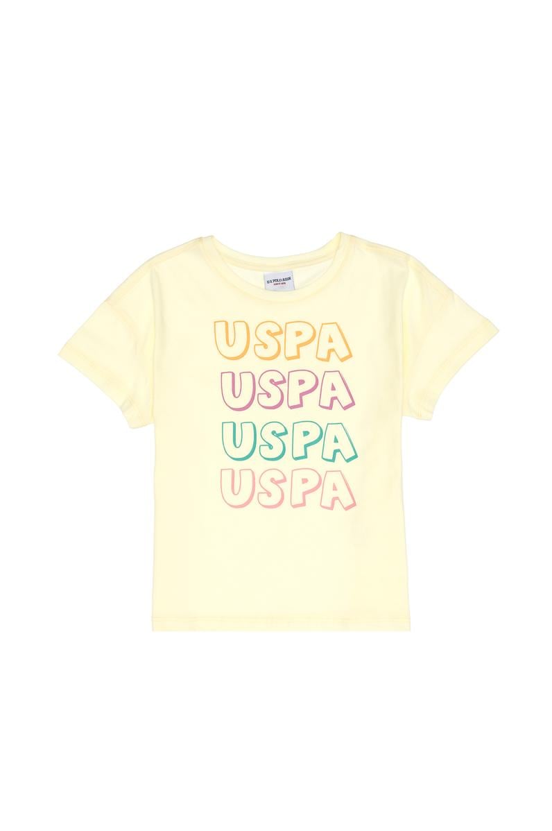 Kız Çocuk Limon Bisiklet Yaka Pamuk Renkli Uspa Baskılı Tişört