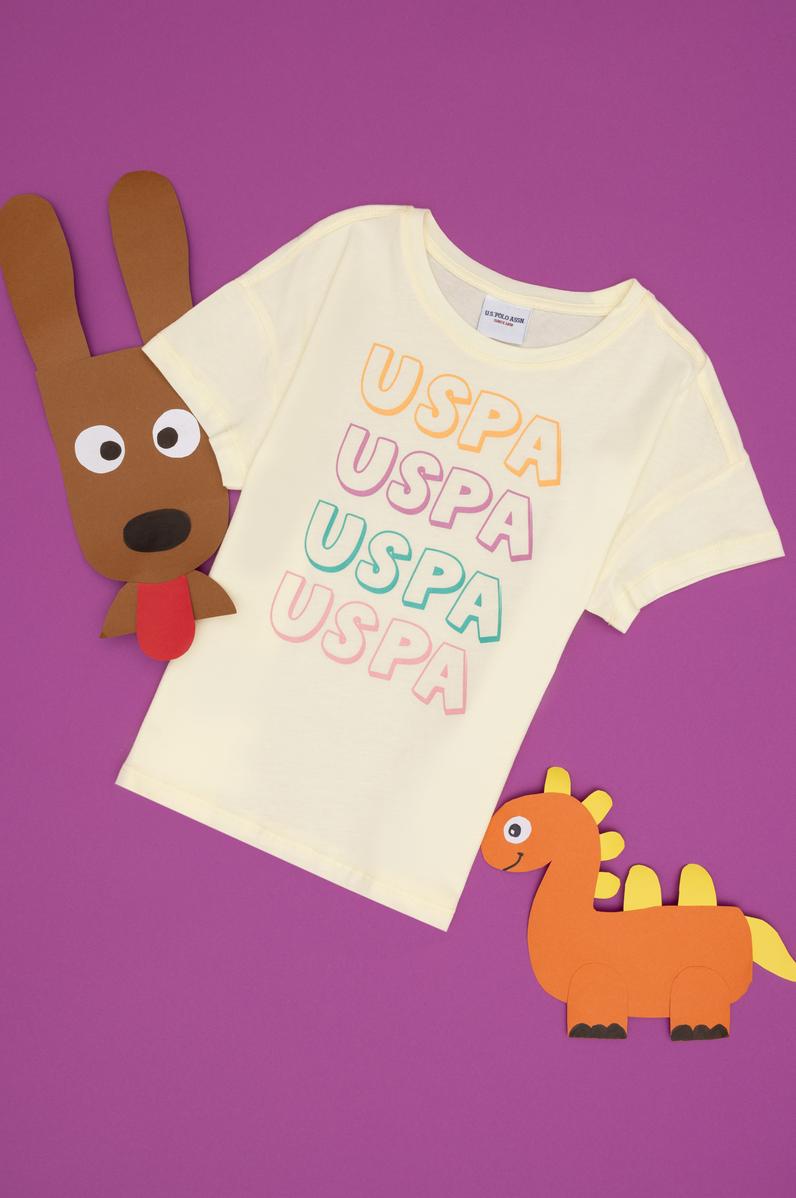 Kız Çocuk Limon Bisiklet Yaka Pamuk Renkli Uspa Baskılı Tişört