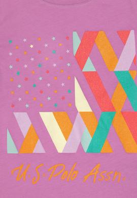 Kız Çocuk Fuşya Bisiklet Yaka Pamuk Renkli Simli Baskılı Tişört - 50306241016