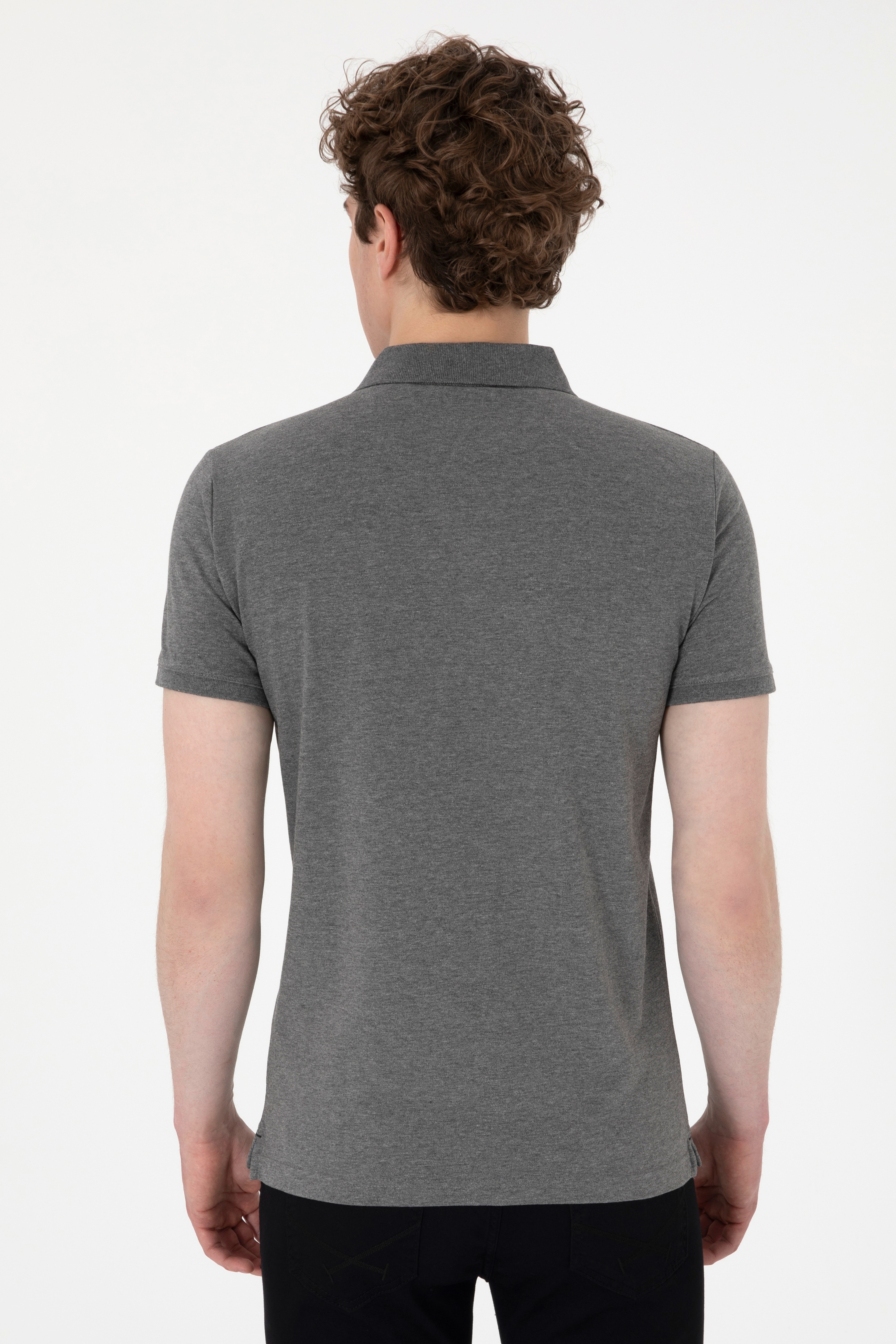 Erkek Slim Fit Polo Yaka Antrasit Melanj Basic Tişört
