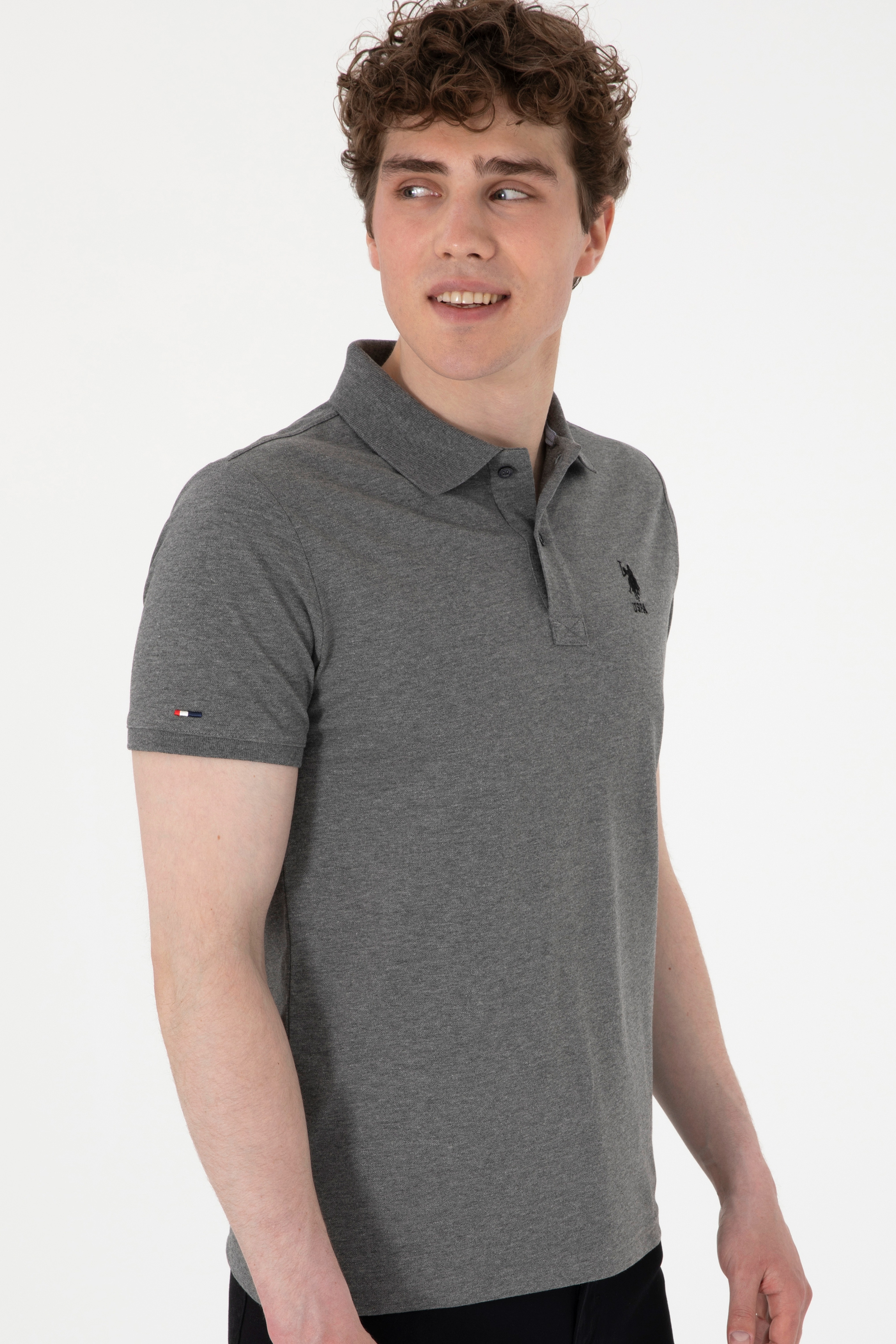 Erkek Slim Fit Polo Yaka Antrasit Melanj Basic Tişört - Image 3