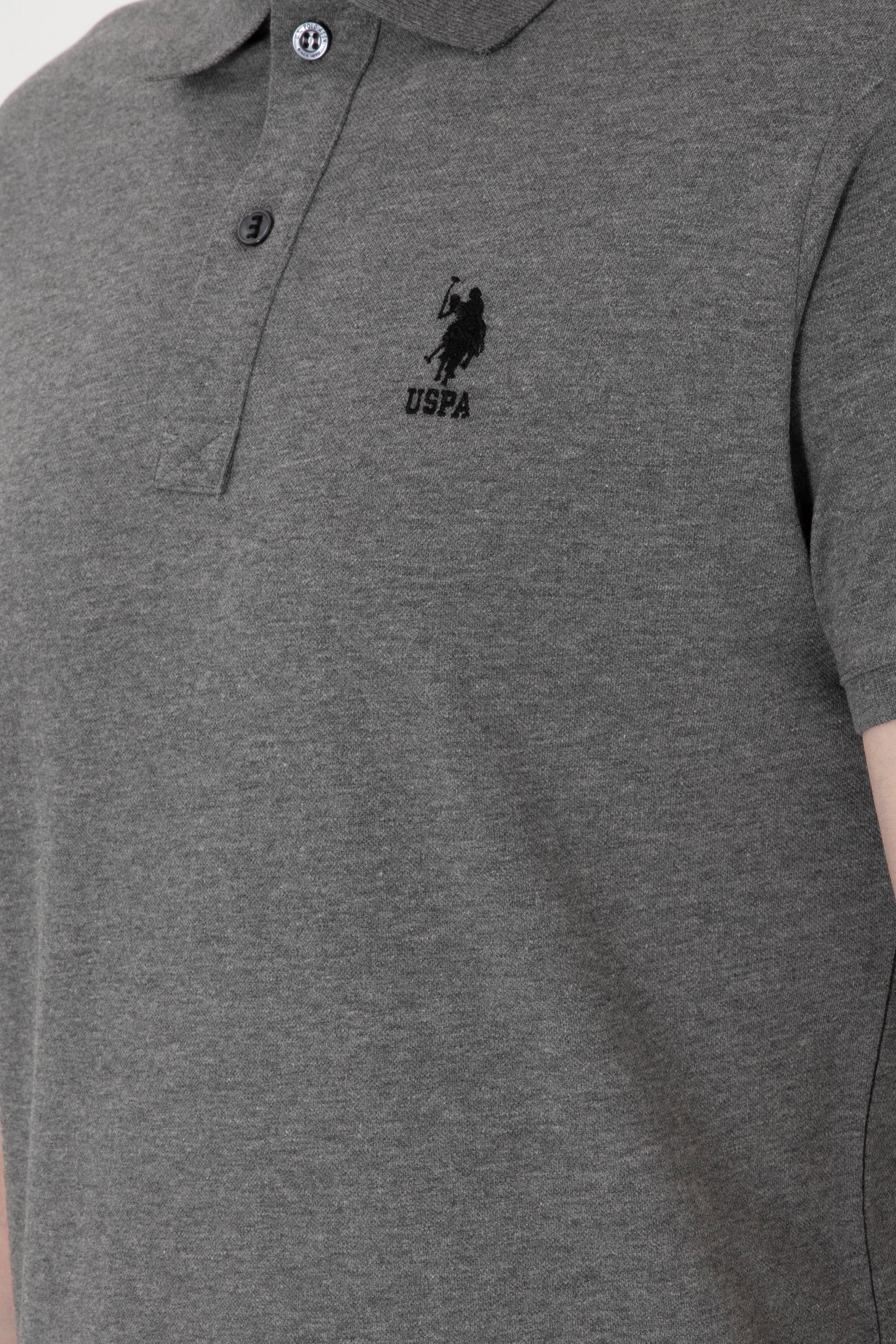 Erkek Slim Fit Polo Yaka Antrasit Melanj Basic Tişört - Image 7