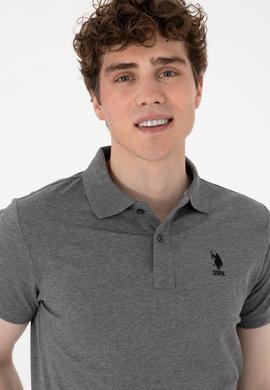 Erkek Slim Fit Polo Yaka Antrasit Melanj Basic Tişört - 50298011024