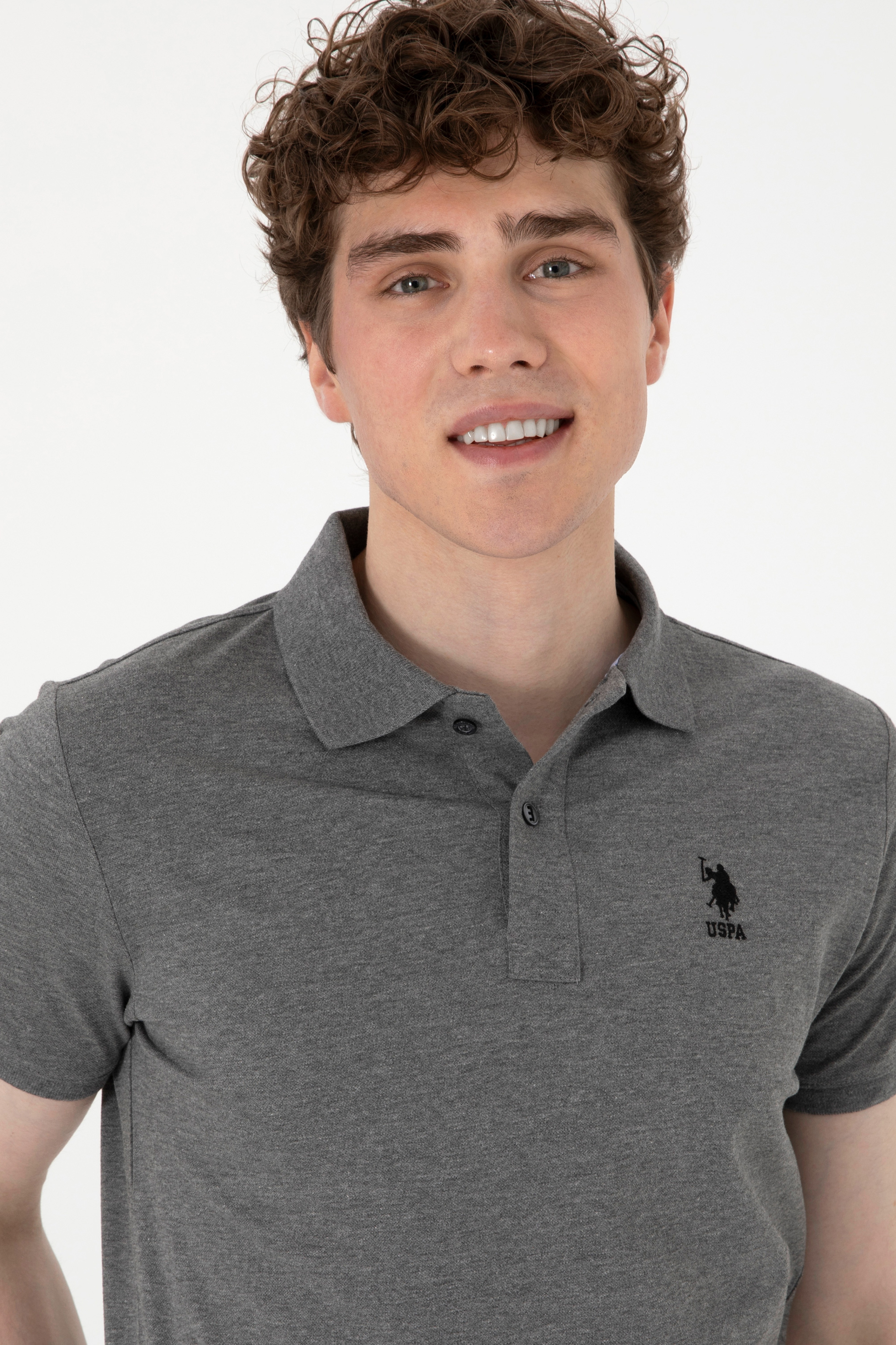 Erkek Slim Fit Polo Yaka Antrasit Melanj Basic Tişört