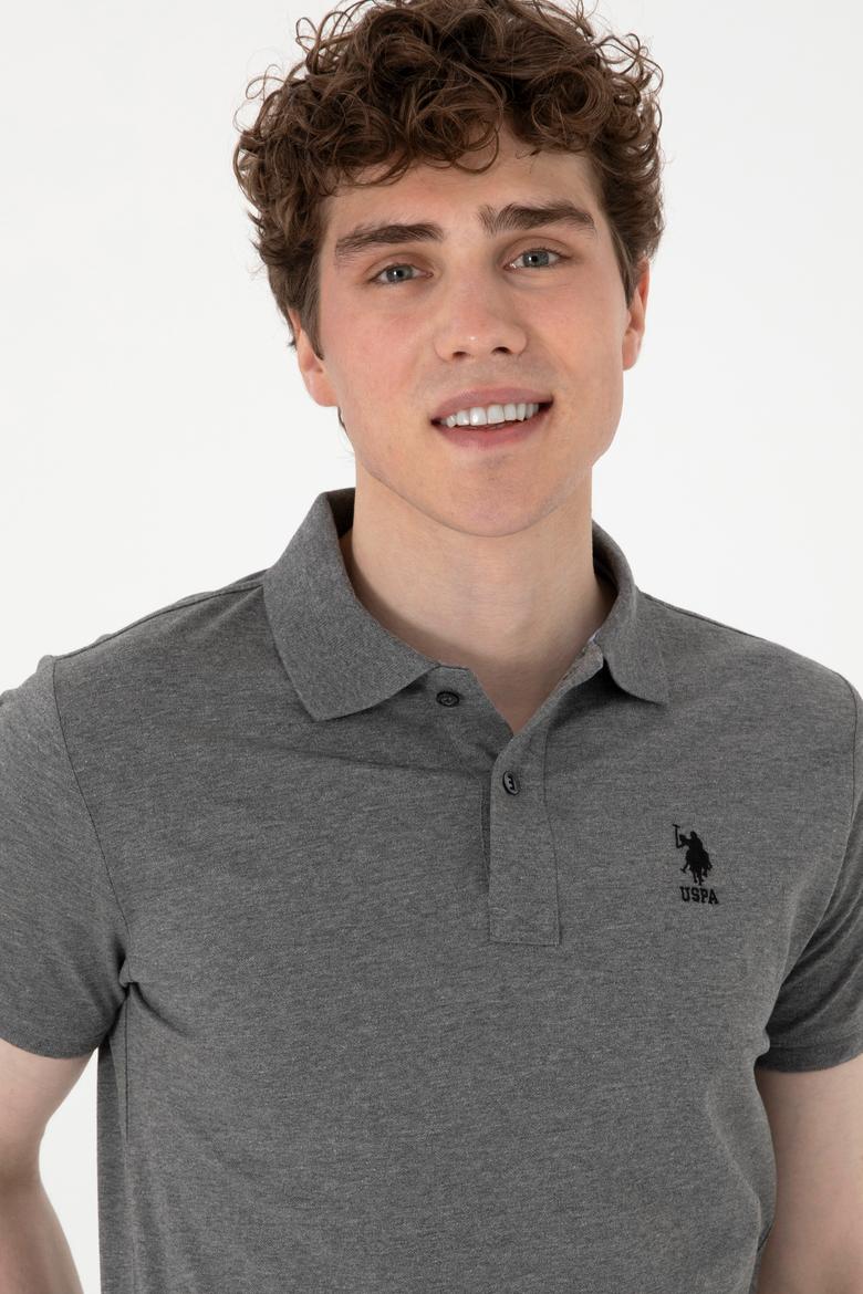 Erkek Slim Fit Polo Yaka Antrasit Melanj Basic Tişört - 50298011024
