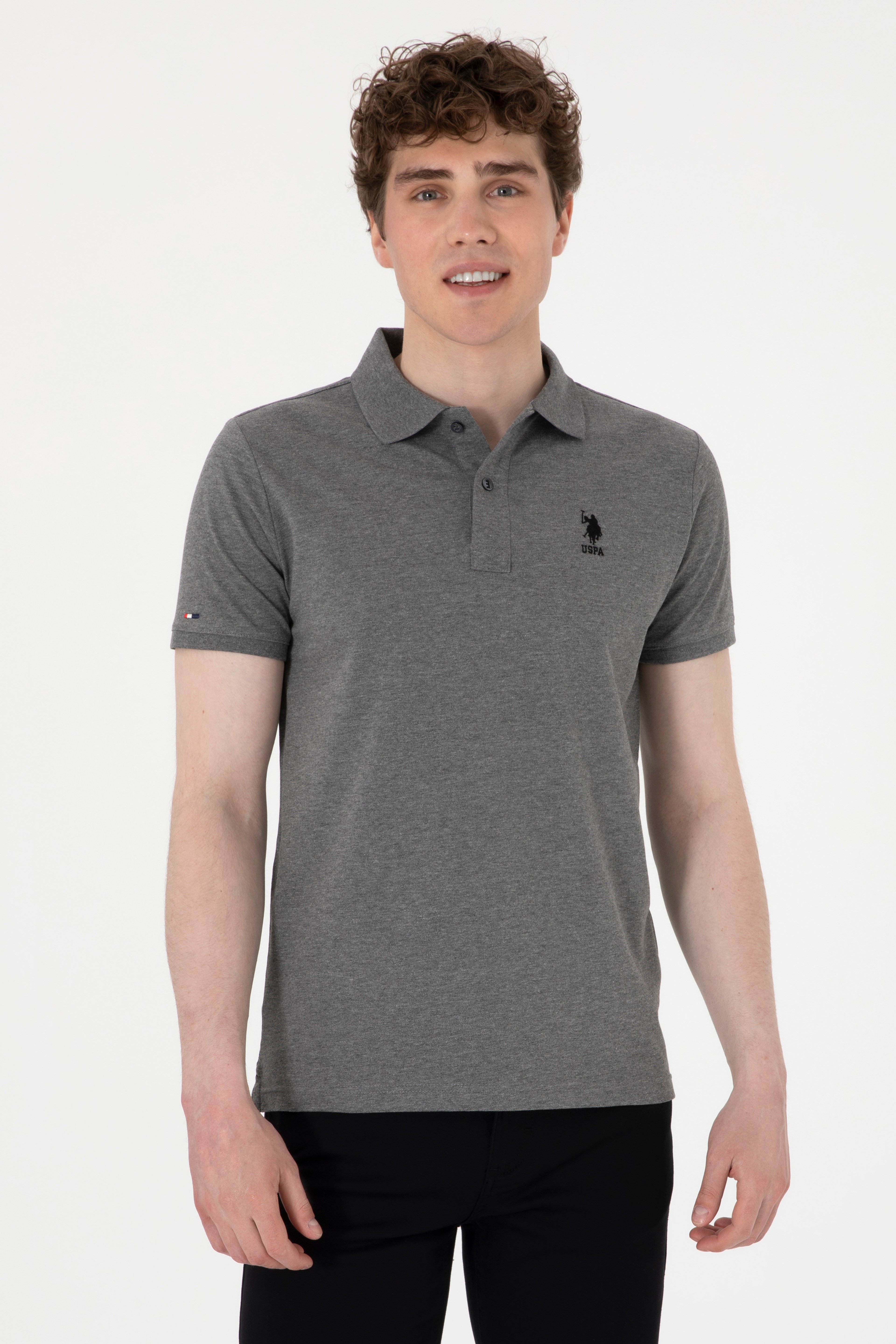 Erkek Slim Fit Polo Yaka Antrasit Melanj Basic Tişört - Image 1