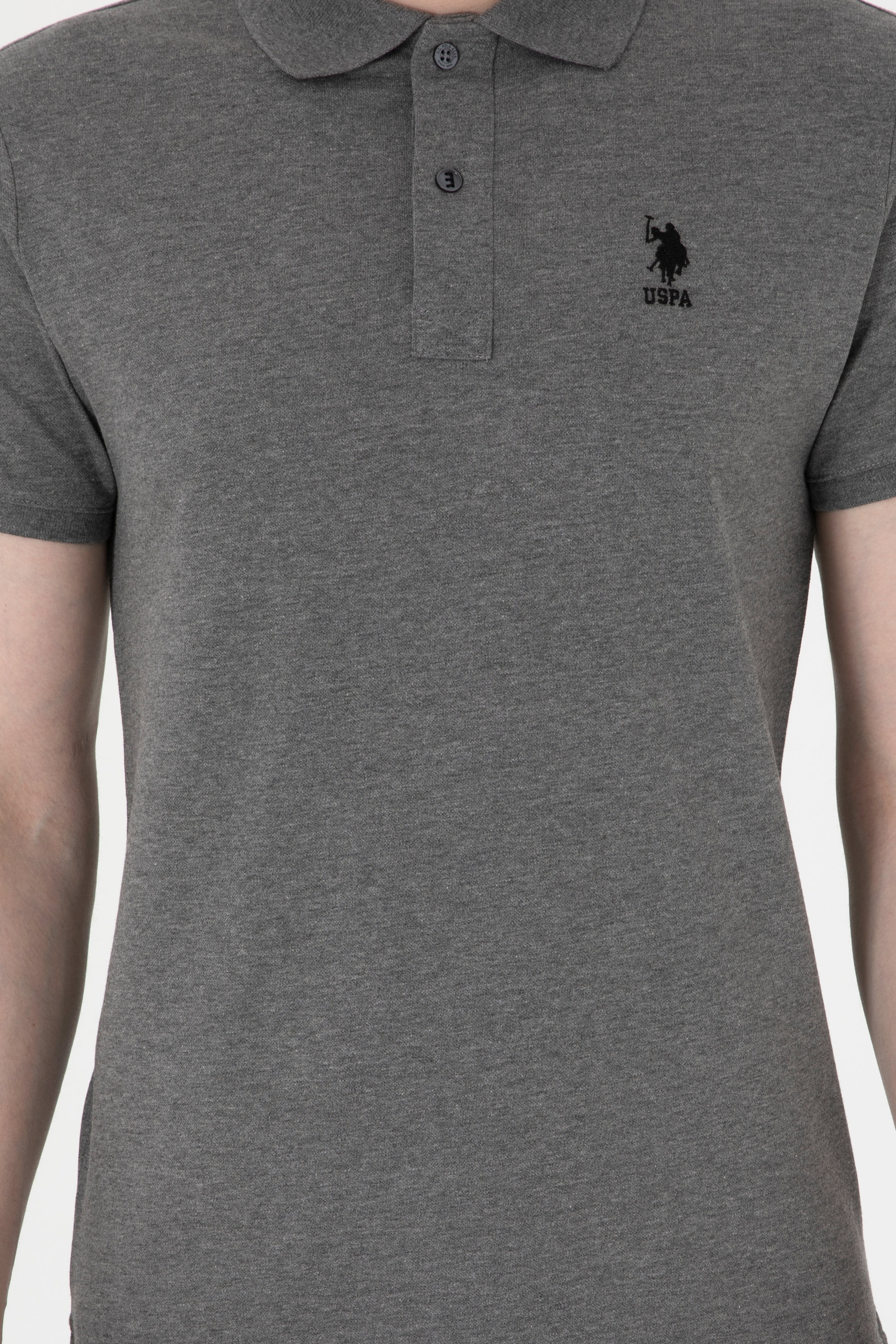 Erkek Slim Fit Polo Yaka Antrasit Melanj Basic Tişört - Image 6