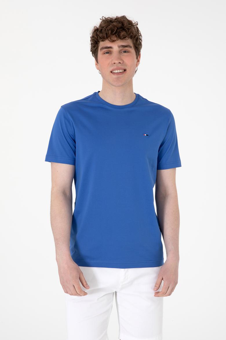 Erkek Regular Fit Bisiklet Yaka İndigo Basic Tişört