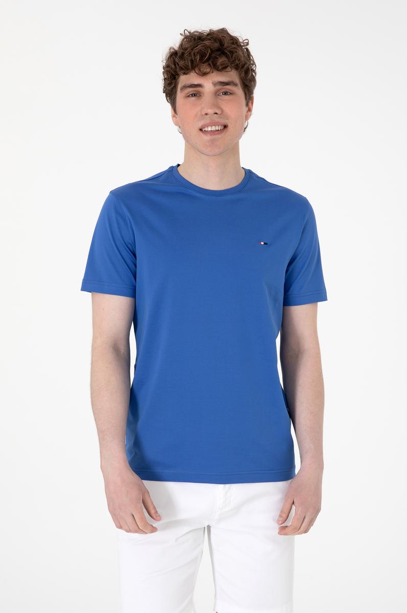 Erkek Regular Fit Bisiklet Yaka İndigo Basic Tişört