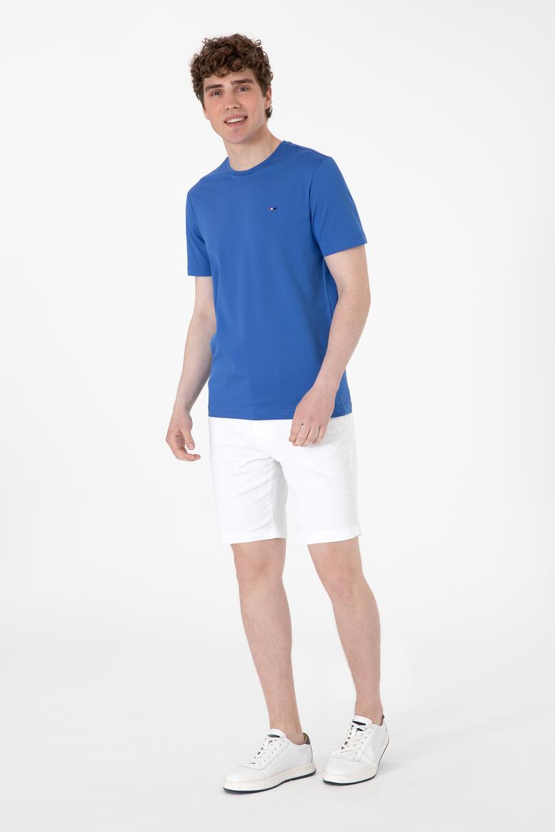 Erkek Regular Fit Bisiklet Yaka İndigo Basic Tişört - 50297999088