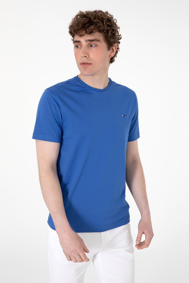 Erkek Regular Fit Bisiklet Yaka İndigo Basic Tişört - 50297999088