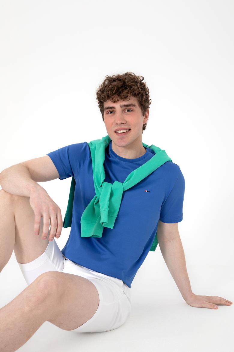 Erkek Regular Fit Bisiklet Yaka İndigo Basic Tişört - 50297999088