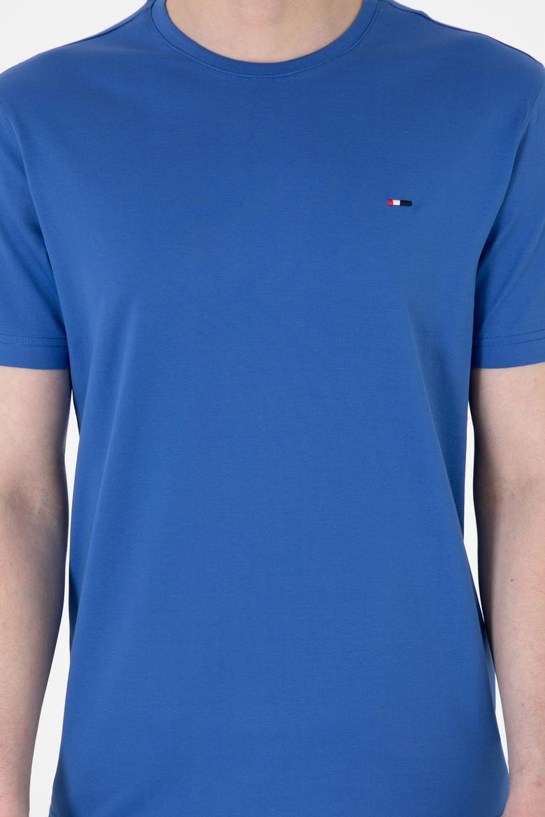 Erkek Regular Fit Bisiklet Yaka İndigo Basic Tişört - 50297999088