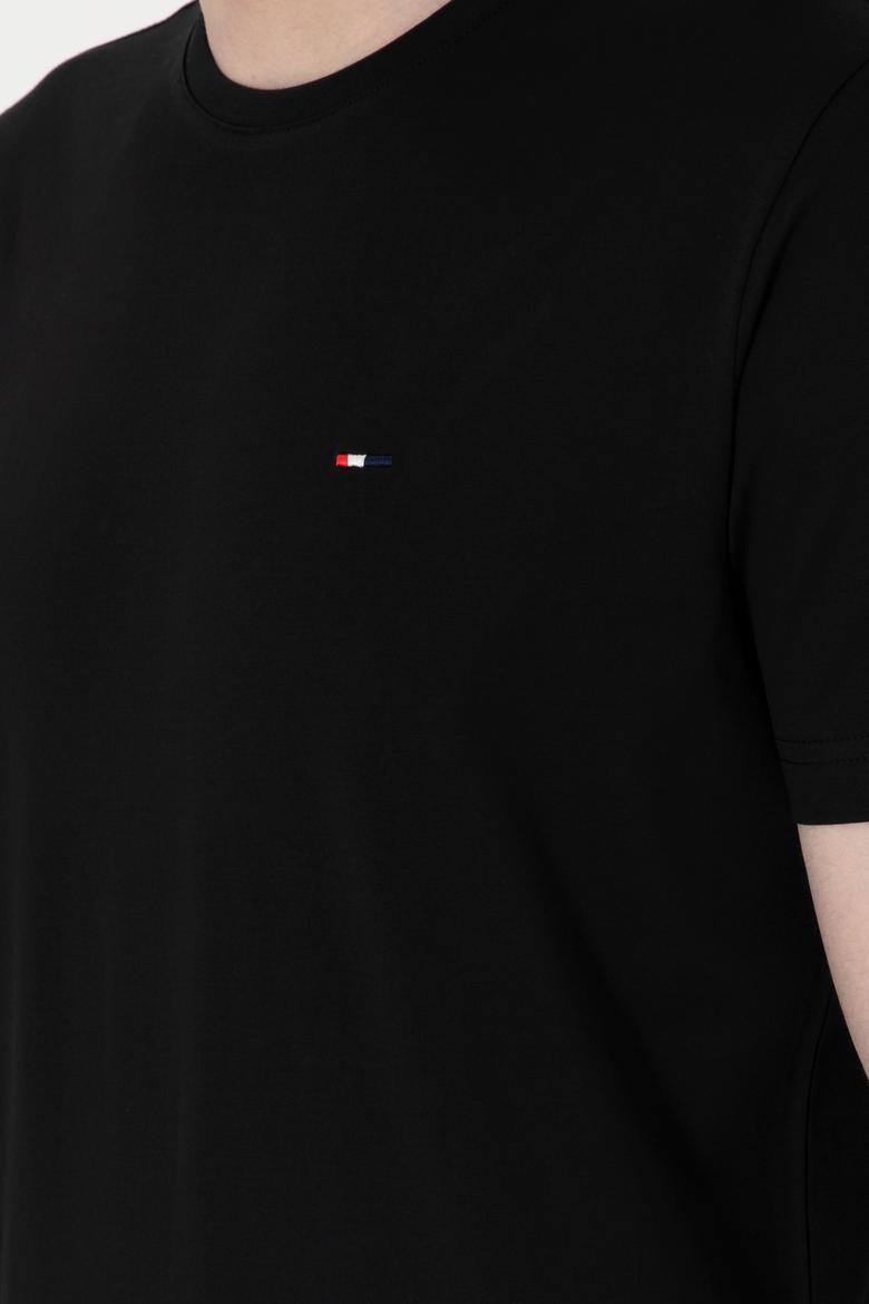 Erkek Regular Fit Bisiklet Yaka Siyah Basic Tişört - 50297999017