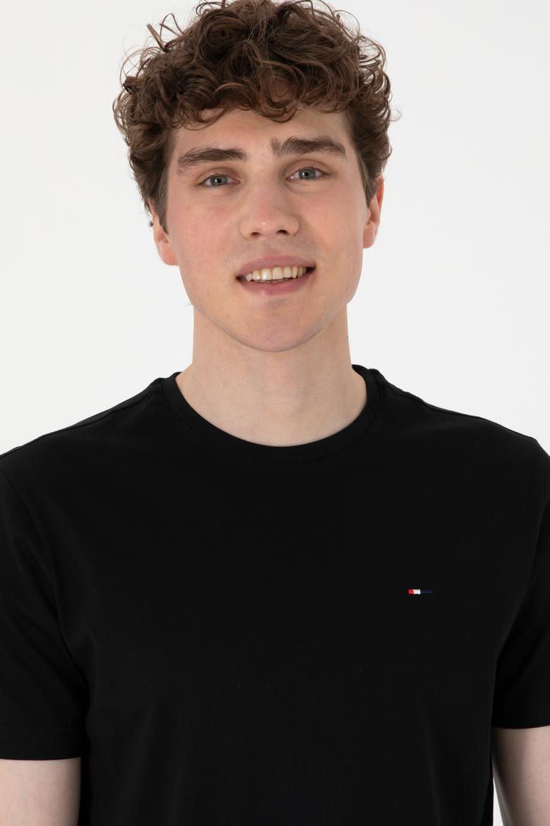 Erkek Regular Fit Bisiklet Yaka Siyah Basic Tişört - 50297999017