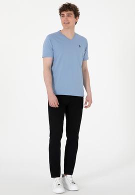 Erkek Regular Fit V Yaka Mavi Basic Tişört - 50298043093