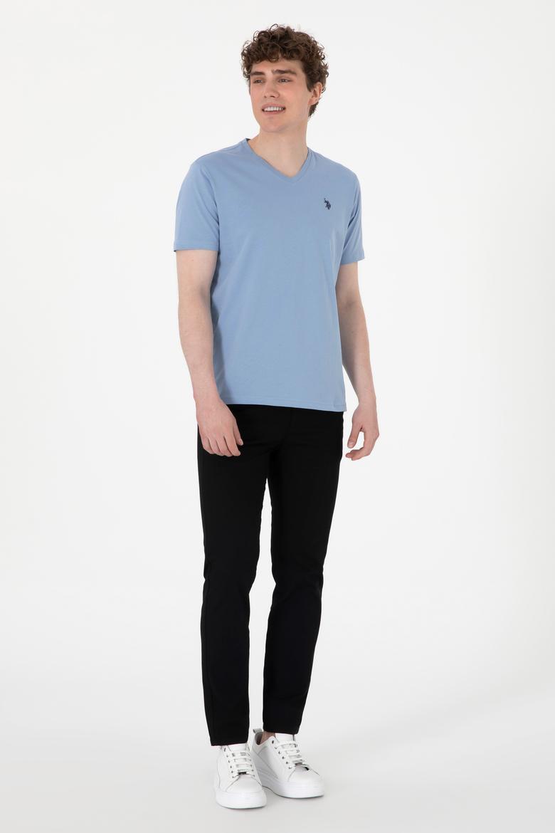Erkek Regular Fit V Yaka Mavi Basic Tişört - 50298043093