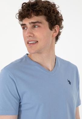 Erkek Regular Fit V Yaka Mavi Basic Tişört - 50298043093