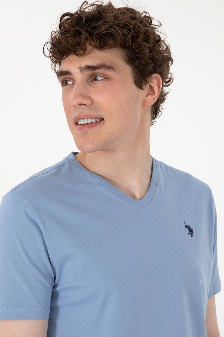 Erkek Regular Fit V Yaka Mavi Basic Tişört - 50298043093