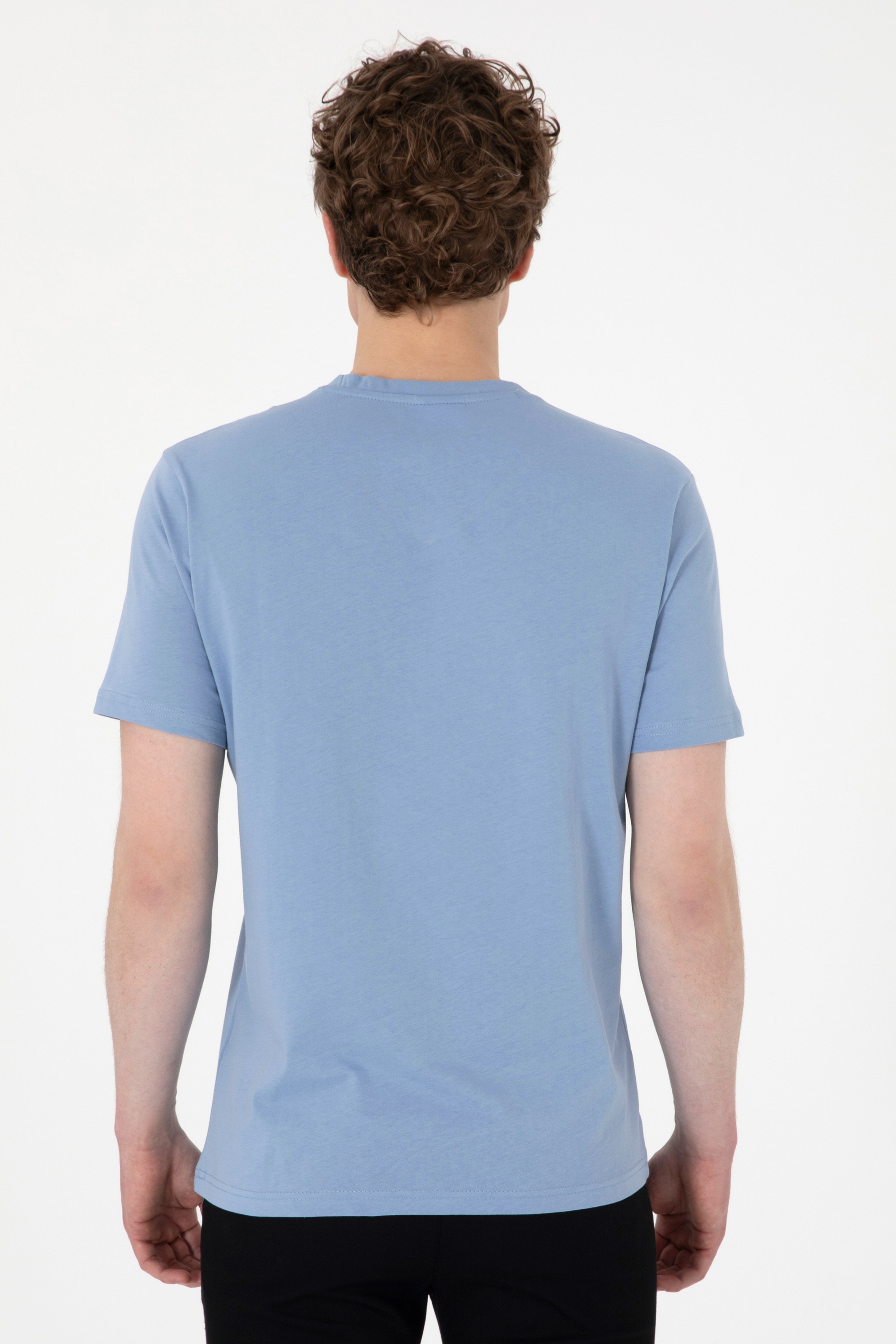 Erkek Regular Fit V Yaka Mavi Basic Tişört - Image 5
