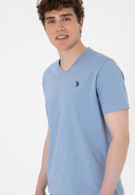 Erkek Regular Fit V Yaka Mavi Basic Tişört - 50298043093