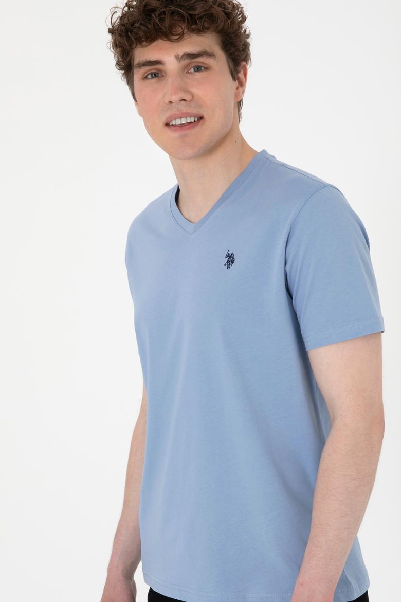 Erkek Regular Fit V Yaka Mavi Basic Tişört - 50298043093