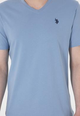 Erkek Regular Fit V Yaka Mavi Basic Tişört - 50298043093