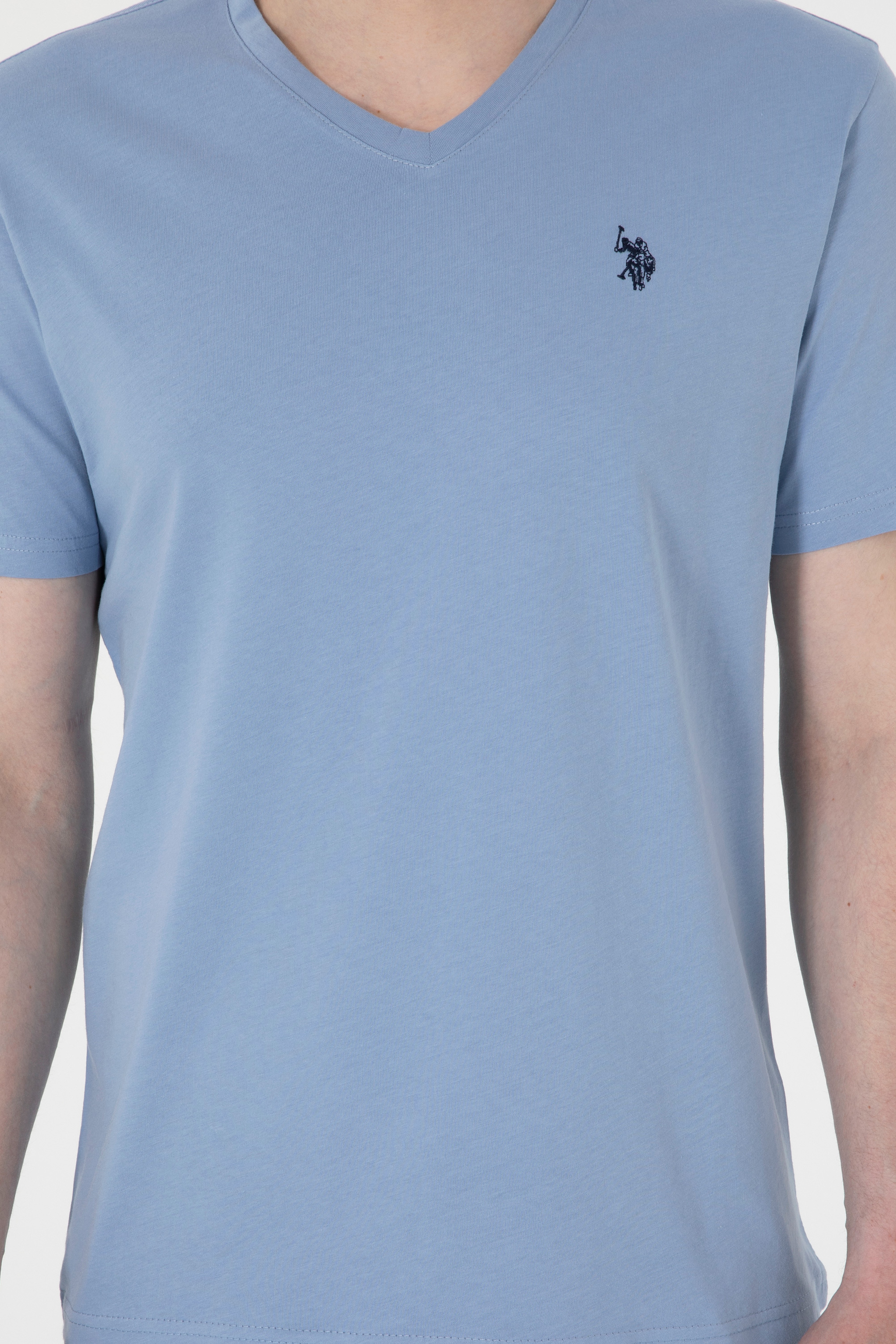 Erkek Regular Fit V Yaka Mavi Basic Tişört - Image 6