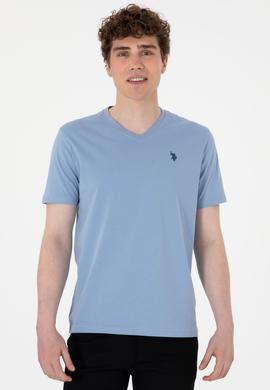 Erkek Regular Fit V Yaka Mavi Basic Tişört - 50298043093