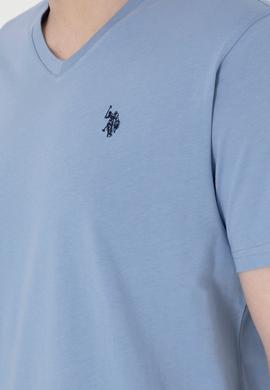 Erkek Regular Fit V Yaka Mavi Basic Tişört - 50298043093