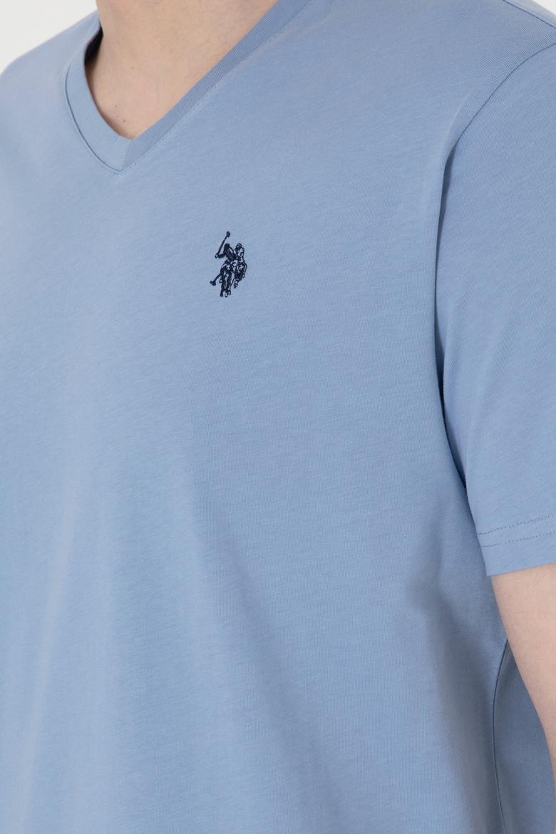 Erkek Regular Fit V Yaka Mavi Basic Tişört - 50298043093