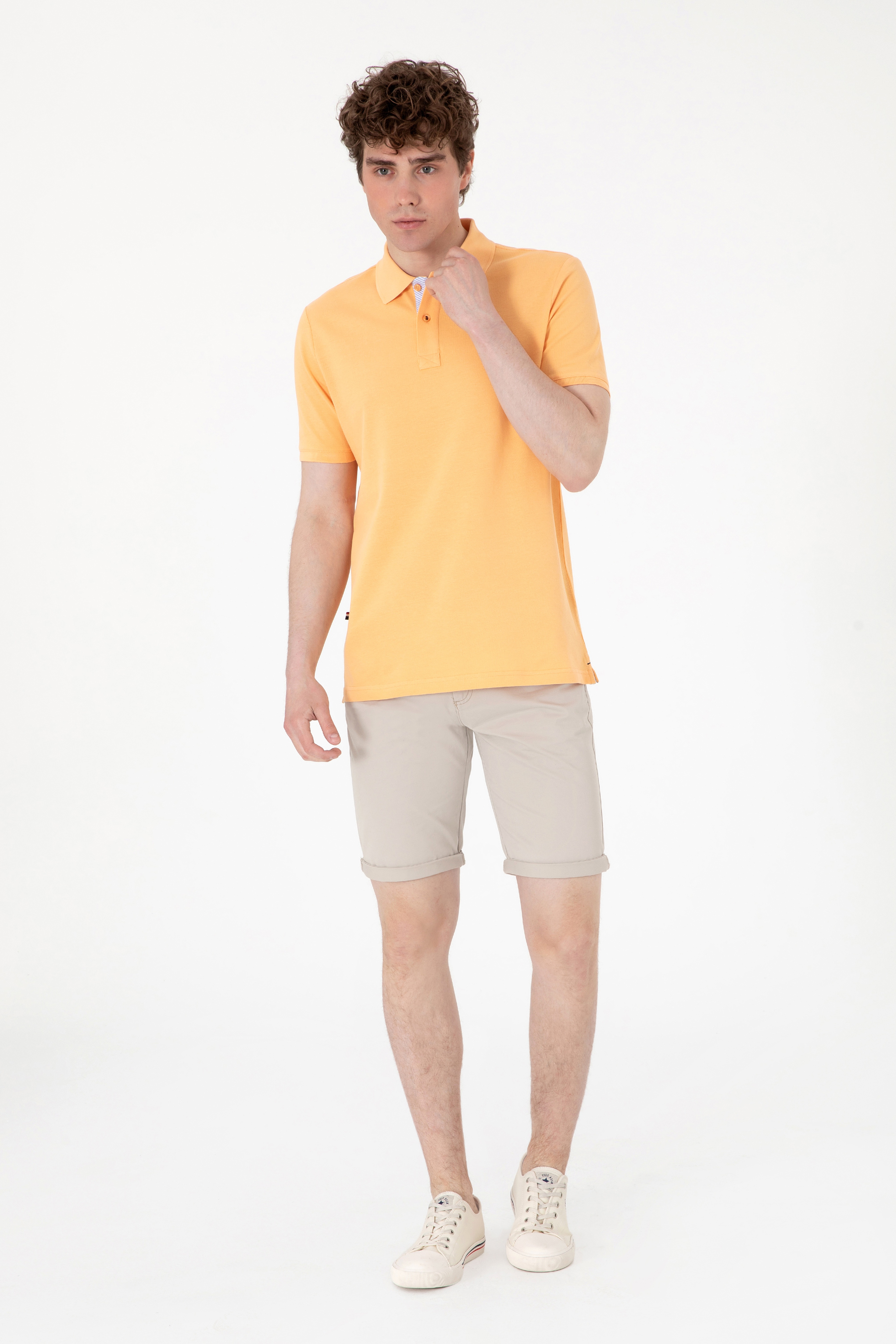 Erkek Regular Fit Polo Yaka Turuncu Basic Tişört - Image 4