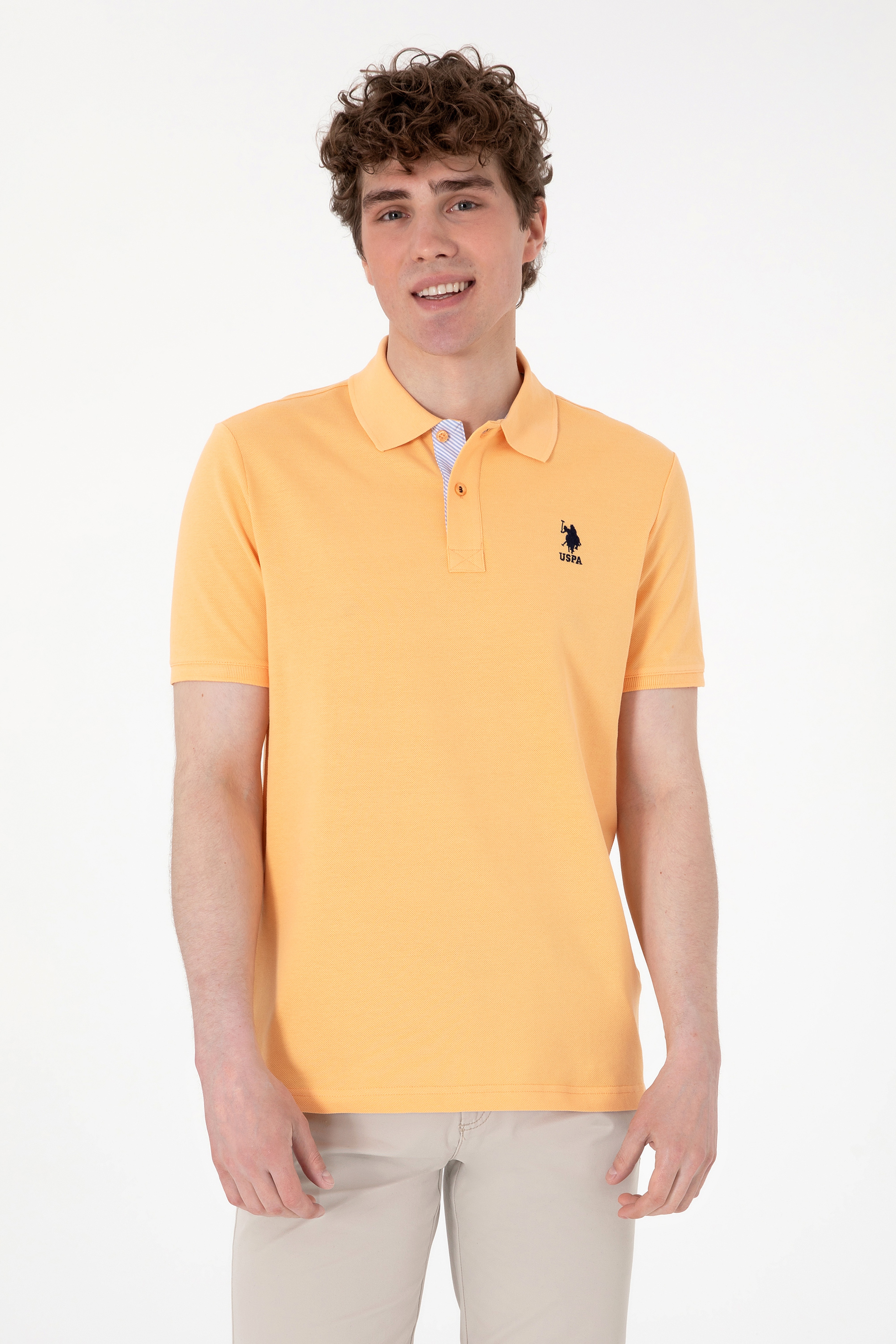 Erkek Regular Fit Polo Yaka Turuncu Basic Tişört - Image 1