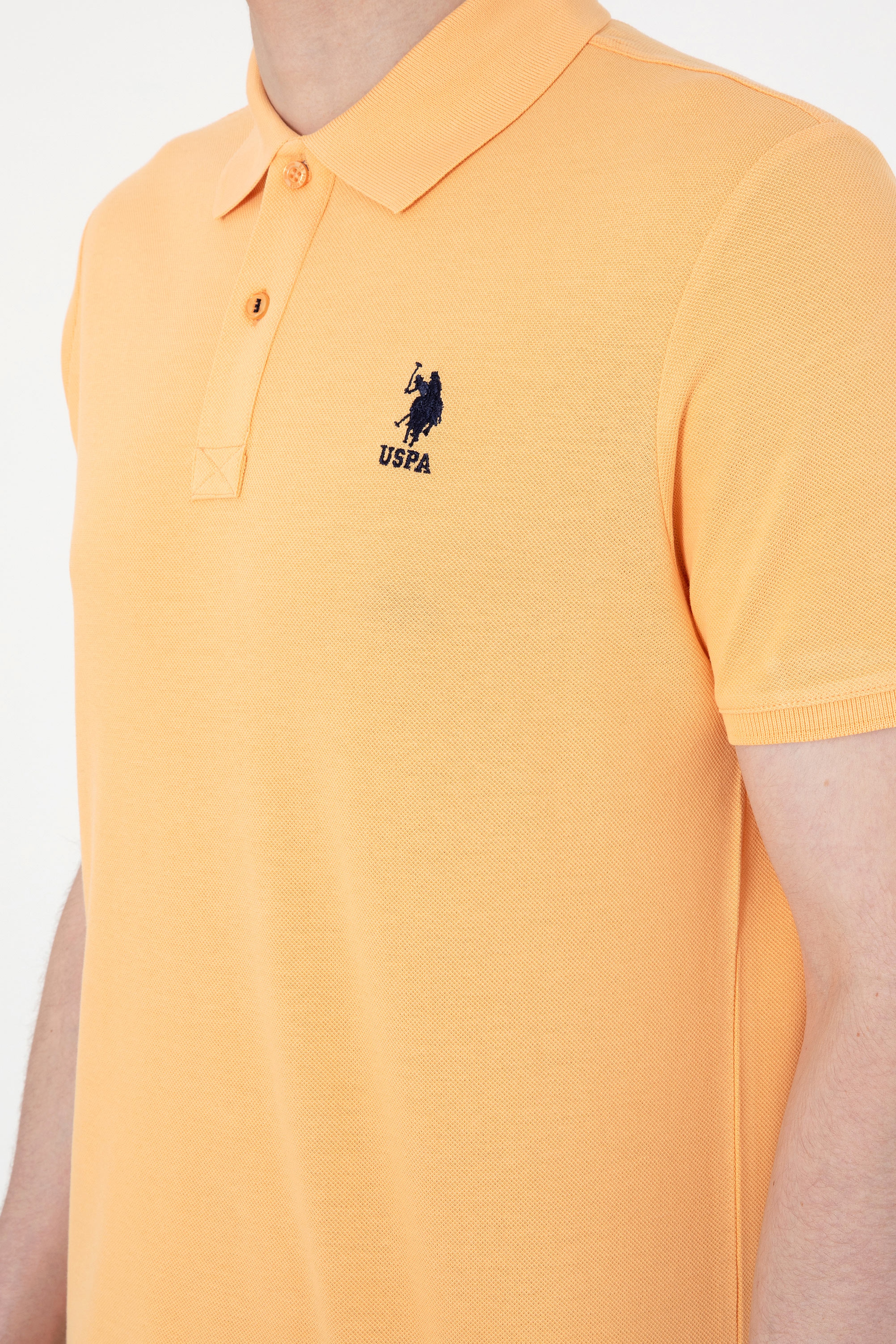 Erkek Regular Fit Polo Yaka Turuncu Basic Tişört - Image 7