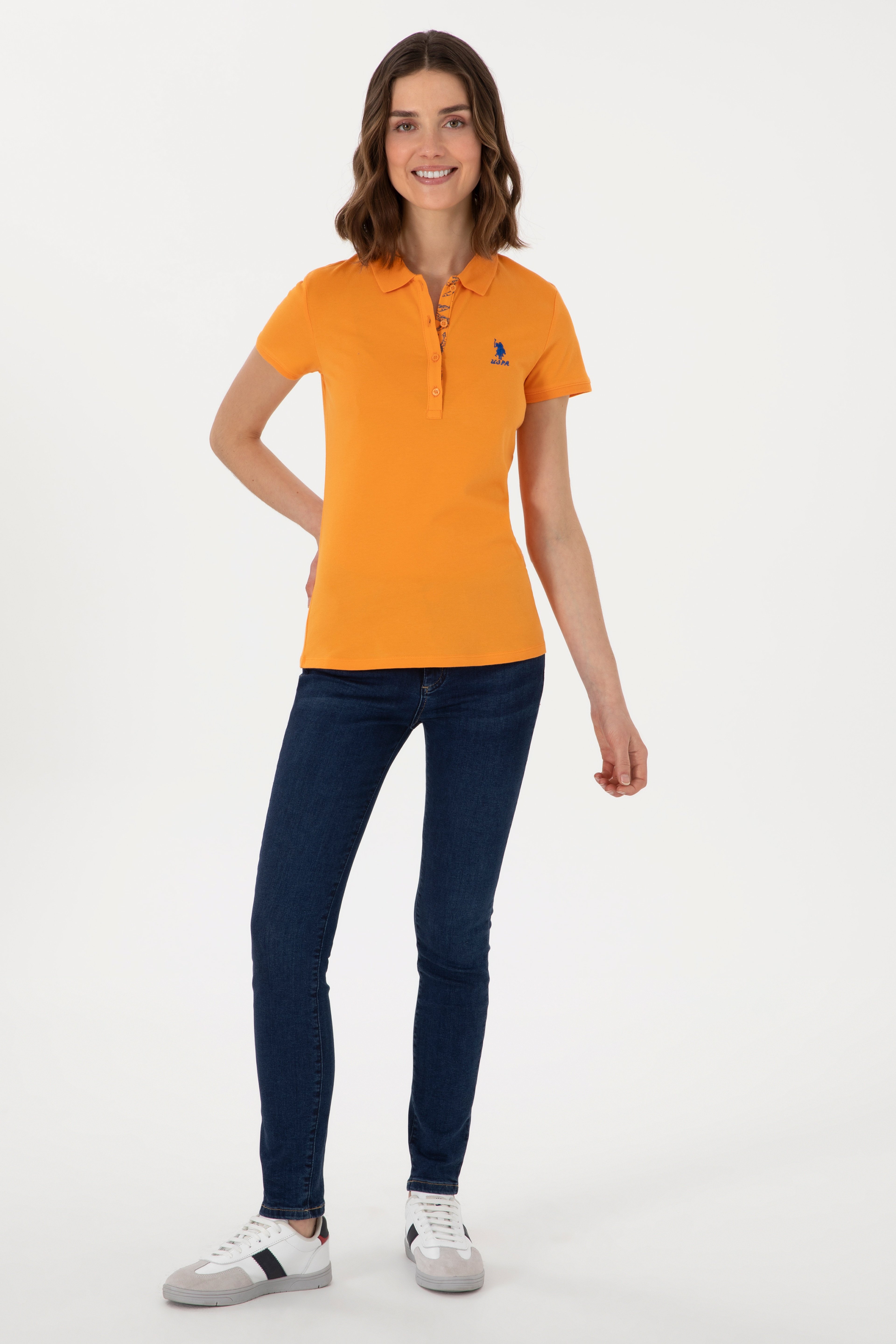 Kadın Turuncu Basic Polo Yaka Tişört