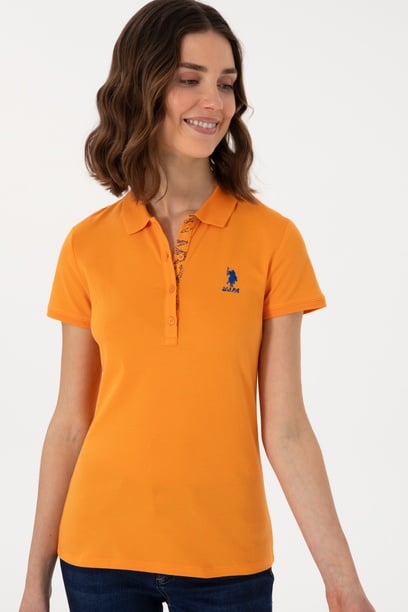 Kadın Turuncu Basic Polo Yaka Tişört