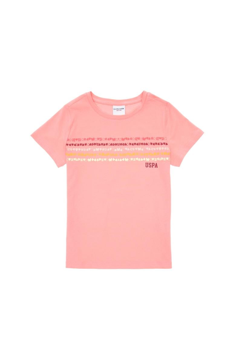 Kız Çocuk Pembe Bisiklet Yaka Pamuk Renkli Baskılı Tişört - 50306244036