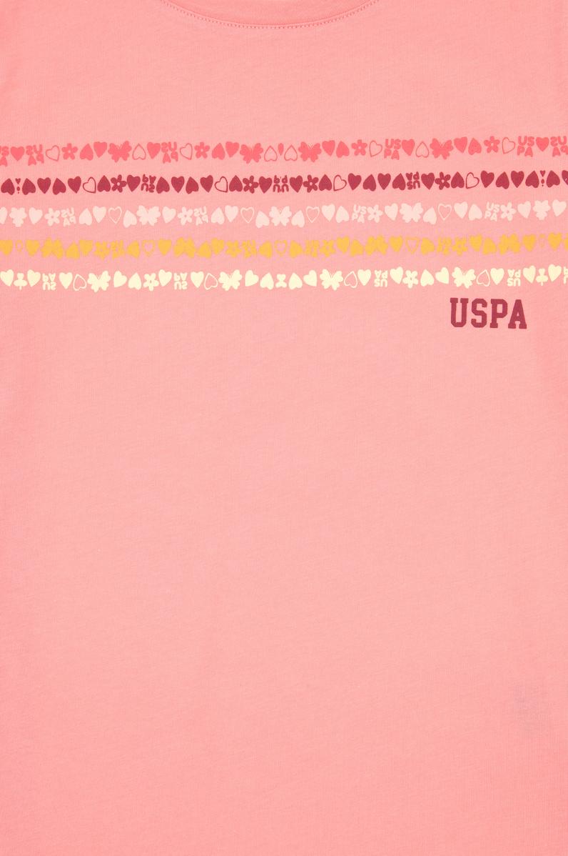 Kız Çocuk Pembe Bisiklet Yaka Pamuk Renkli Baskılı Tişört