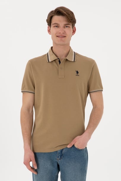 Erkek Regular Fit Polo Yaka Haki Basic Tişört